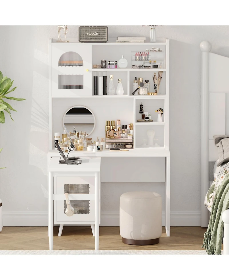 Streamdale Computer Desk with Rotating Desktop, Storage Drawer & Cabinets