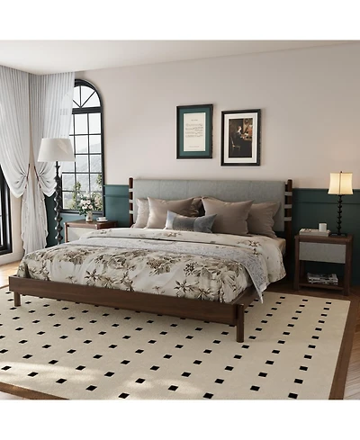 Streamdale Furniture Modern King Bed Frame Set with 2 Nightstands, Light Gray Wood Platform Bed