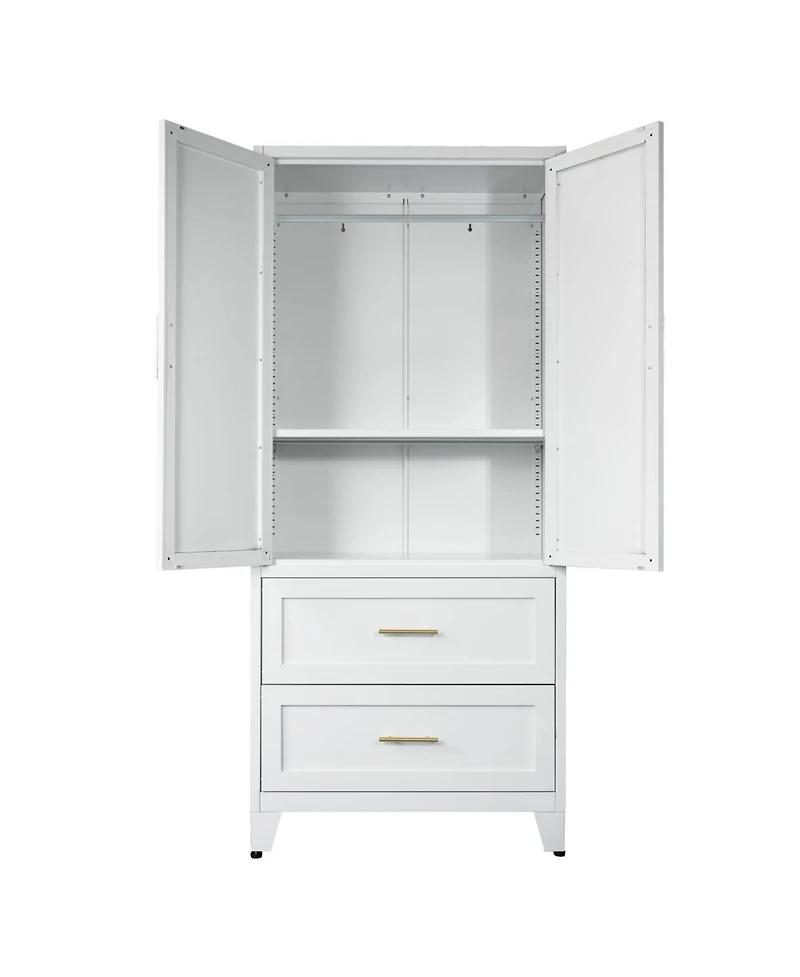 Streamdale Furniture 71" Metal Wardrobe Cabinet w/ 2 Drawers, Hanging Rod, 2 Doors & Shelf