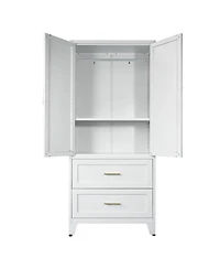 Streamdale Furniture 71" Metal Wardrobe Cabinet w/ 2 Drawers, Hanging Rod, 2 Doors & Shelf
