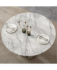 Streamdale Furniture 47" Round Marble Dining Table with Stainless Steel Base