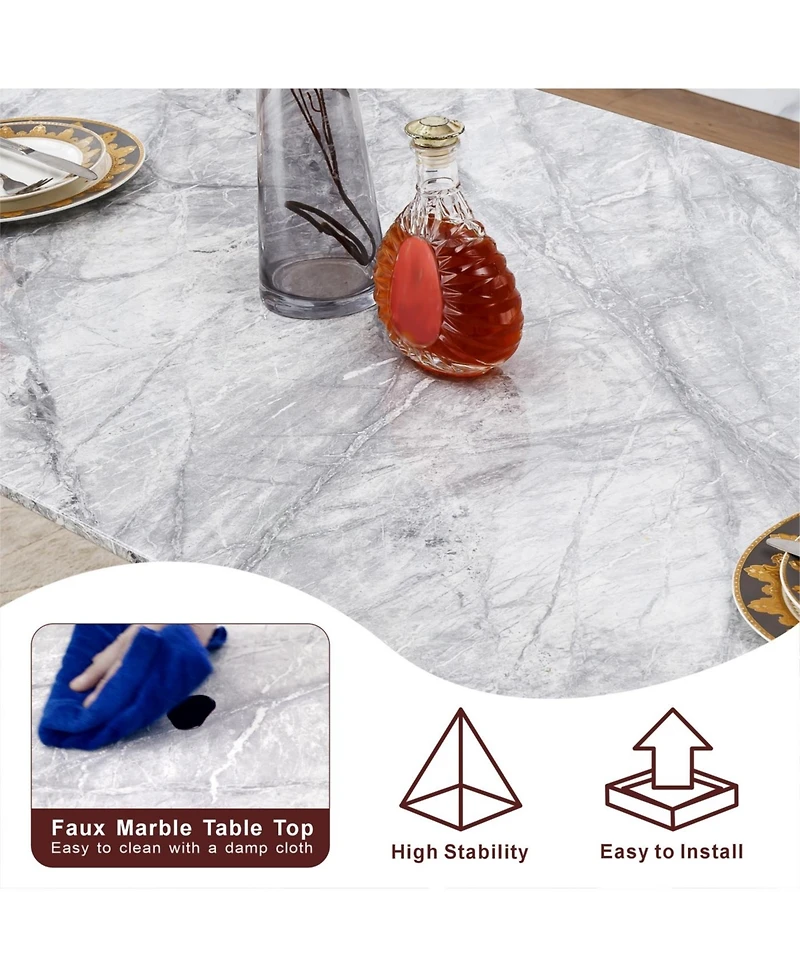 Streamdale Furniture Marble Dining Table for 6, 70" Faux Marble Rectangle Table with Stainless Steel Base (Silver
