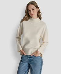 Dkny Jeans Women's Mock Neck Curved Hem Sweater