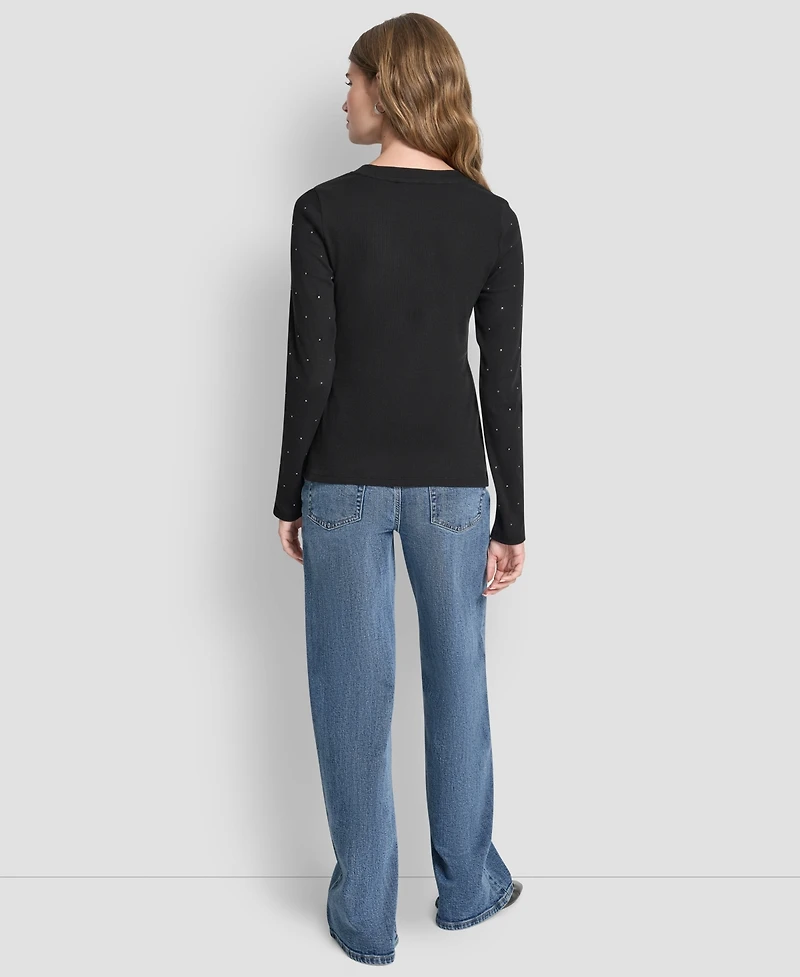 Dkny Jeans Women's Rhinestone-Embellished Crewneck Sweater