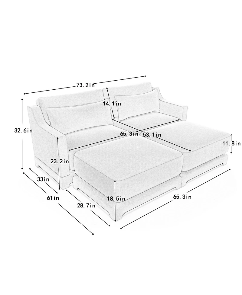 Streamdale Furniture Chenille 2-Seater Sofa w/ Ottomans & Pillows