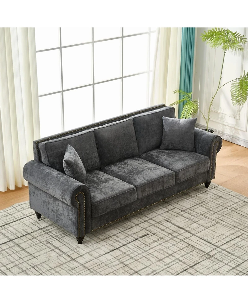 Streamdale Furniture Streamdale 86" Modern Chenille Sofa with Rolled Arms & Nailhead Trim