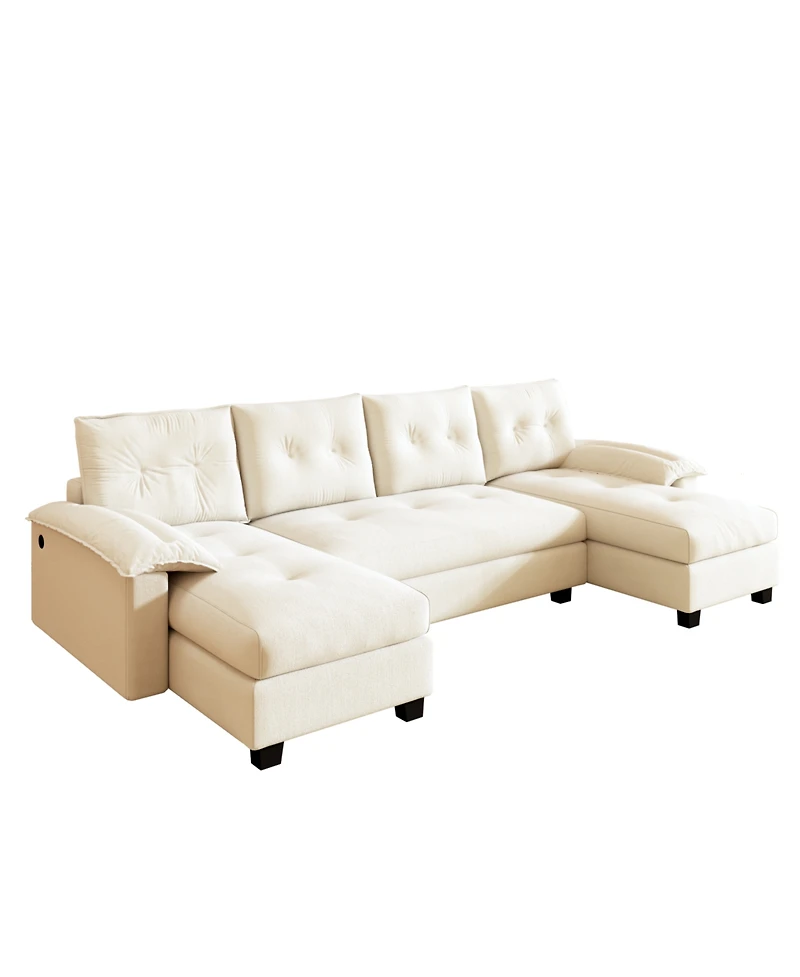 Streamdale Furniture U-Shaped Sleeper Sofa with Pull Out Bed, Removable Armrests & Usb Ports