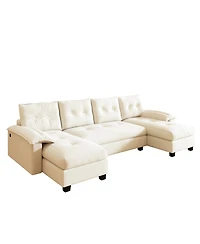 Streamdale Furniture U-Shaped Sleeper Sofa with Pull Out Bed, Removable Armrests & Usb Ports