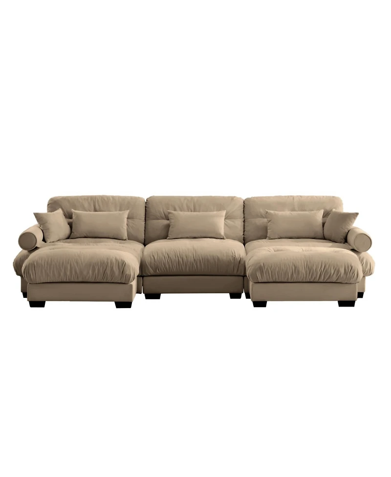 Streamdale Furniture Streamdale Camel U Shape Modular Sectional Sofa Couch with Two Ottomans & Pillows