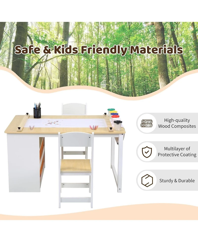 Gaomon Kids Art Table and 2 Chairs, Wooden Activity Table with Storage Bins for Crafts, Drawing, and Study, Ideal for Home or Classroom