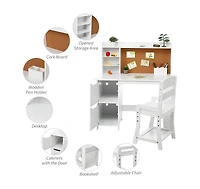 Gaomon Kids Study Desk with Chair, White Desk Set for Kids, Student Writing Desk with Bookshelf, Bulletin Board and Cabinets for Boys and Girls