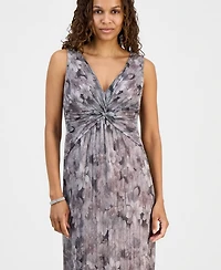 Connected Petite Metallic V-Neck Twist-Front Dress