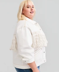 And Now This Trendy Plus Fringe-Trim Cotton Denim Jacket, Macy's Exclusive