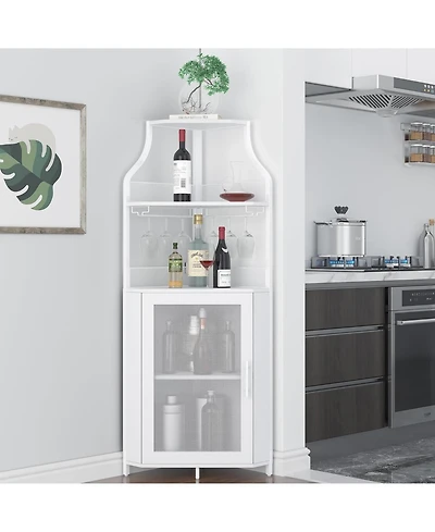 Gaomon Farmhouse Wine Bar Corner Cabinet with Detachable Rack, Mesh Door, Glass Rack & Storage for Kitchen and Dining Room