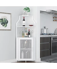 Gaomon Farmhouse Wine Bar Corner Cabinet with Detachable Rack, Mesh Door, Glass Rack & Storage for Kitchen and Dining Room