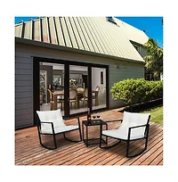 Gaomon 3-Piece Outdoor Rocking Bistro Set, Wicker Patio Furniture with Rocking Chairs & Glass Coffee Table for Porch or Garden