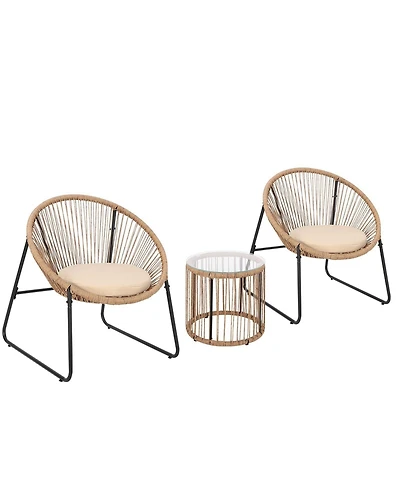 Gaomon 3-Piece Outdoor Bistro Set, Acapulco Chairs with Cushions & Glass Top Side Table, All-Weather Patio Conversation Set