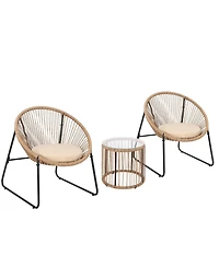 Gaomon 3-Piece Outdoor Bistro Set, Acapulco Chairs with Cushions & Glass Top Side Table, All-Weather Patio Conversation Set