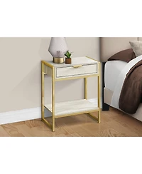 Lovmor Accent Table, Side, End, Nightstand, Lamp, Storage Drawer, Living Room, Bedroom, Beige Marble Look Laminate, Gold Metal, Contemporary, Modern