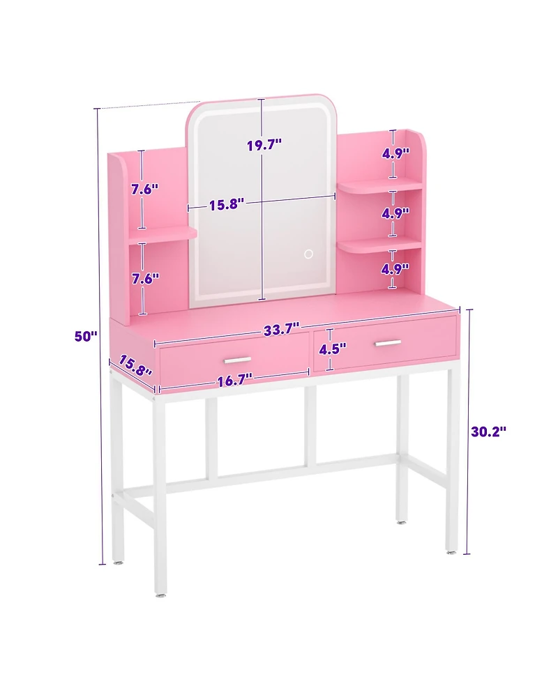 Aheaplus Makeup Vanity with Mirror and Lights, Table Drawers