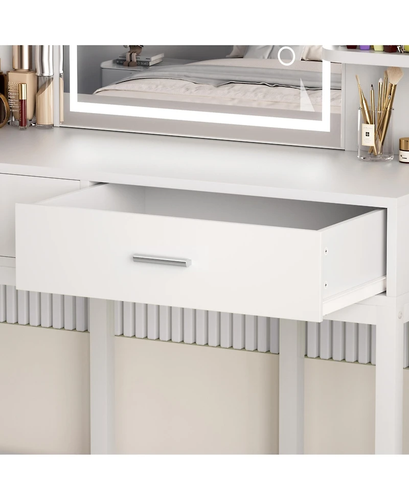 Aheaplus Makeup Vanity with Mirror and Lights, Table Drawers