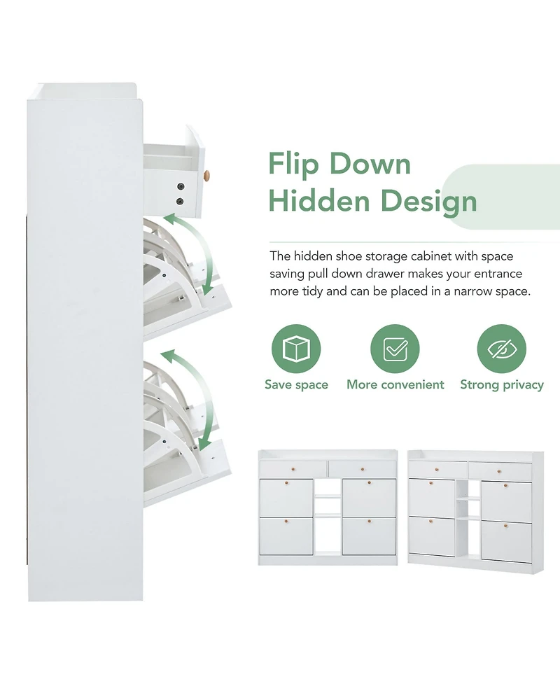 Lovmor Modern Shoe Cabinet with Pull Down Drawers 19 Pair Storage