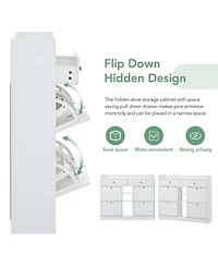 Lovmor Modern Shoe Cabinet with Pull Down Drawers 19 Pair Storage