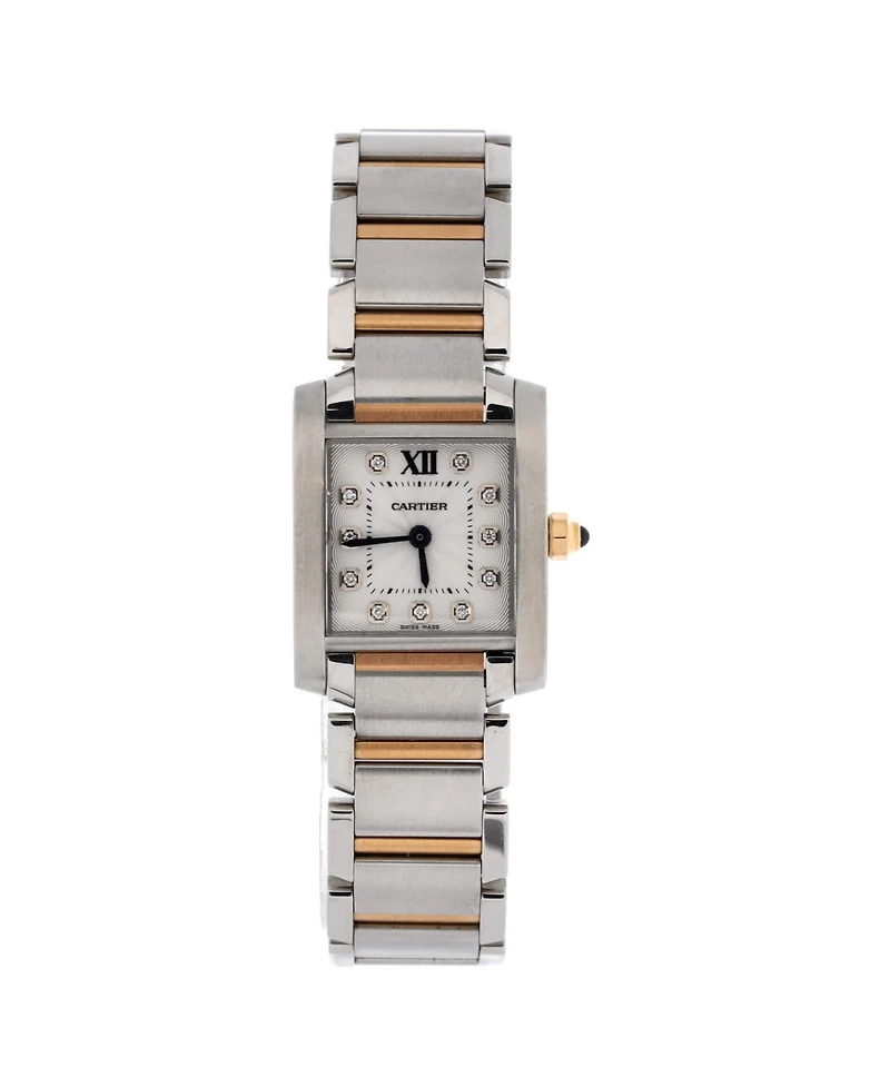 Pre-Owned Cartier Tank Francaise Quartz Watch in Stainless Steel and Rose Gold with Diamond Markers 20mm
