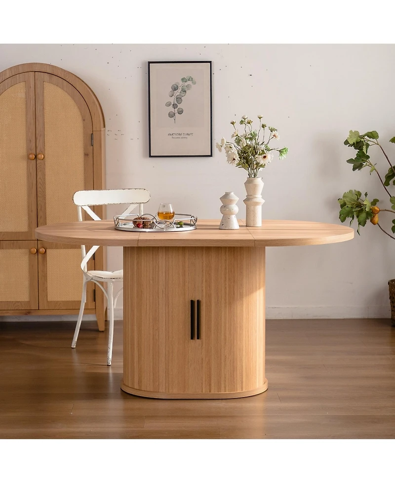 Boyel Living 59 Inch Oval Dining Table for Kitchen Modern Oval Dining Room Table with 2-Layer Storage Shelf