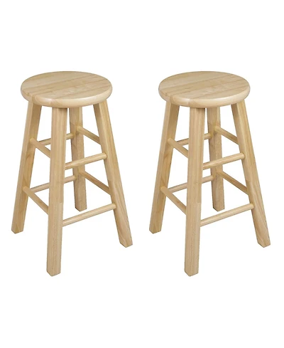 Pj Wood Classic Round-Seat 24" Tall Kitchen Counter Stools, Natural, Set of 2