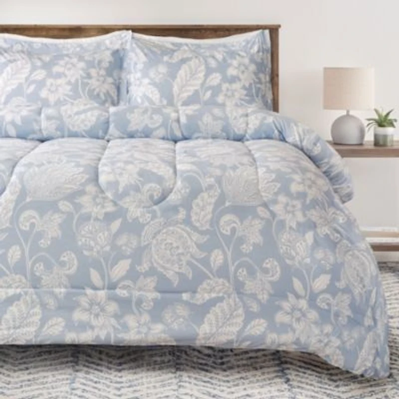 Chanasya Premium Paisley Floral Comforter Set X2013 Soft Blue Gray Modern Microfiber Bedding X2013 3 Piece Set With 1 Comforter 2 Pillow Shams King