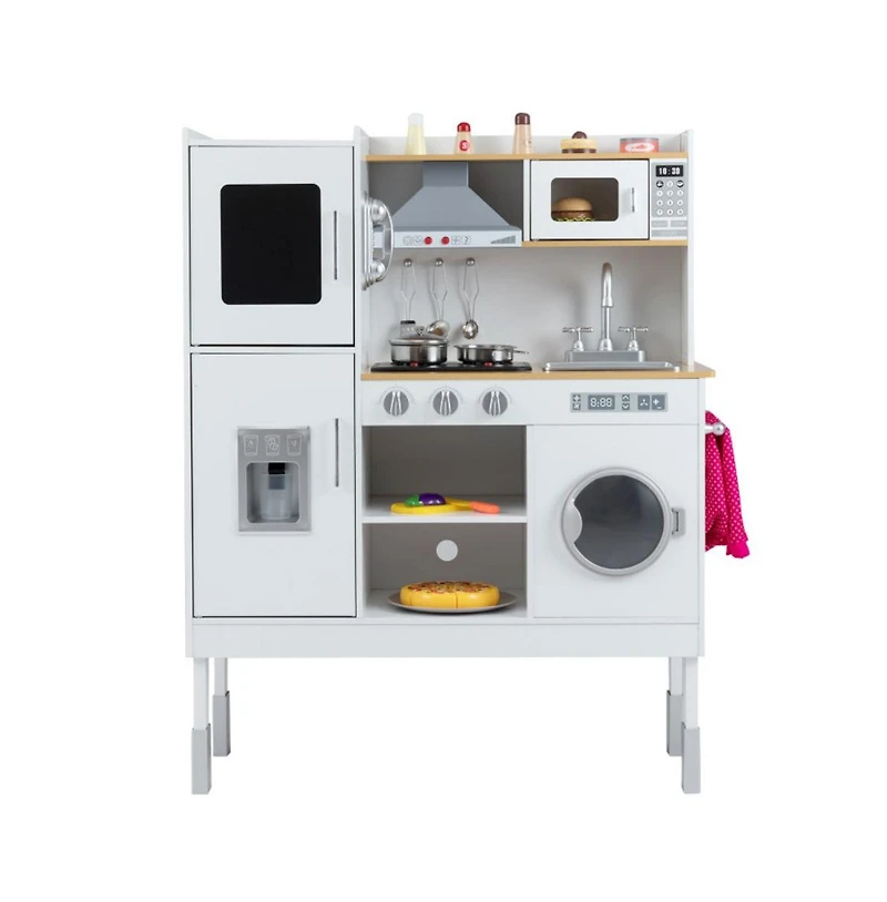 Hongge Kids Adjustable Height Wooden Play Kitchen Set with Accessories and Storage