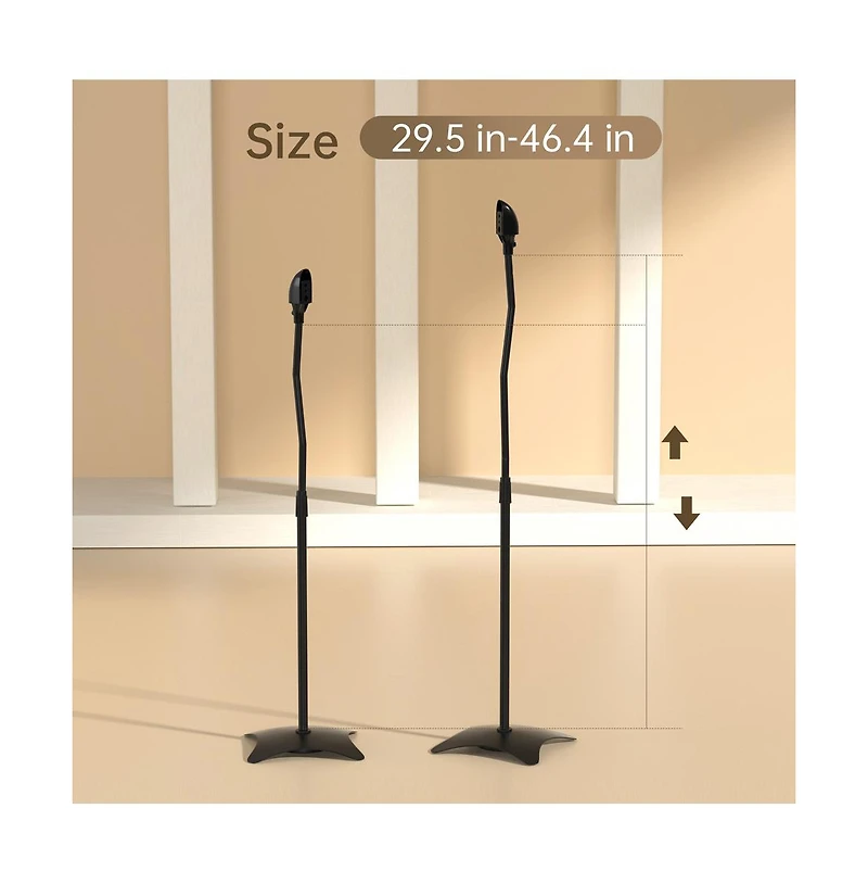 Artudatech 2-Pack Universal Speaker Stands with Adjustable Height & Stabilized Base for Surround Sound