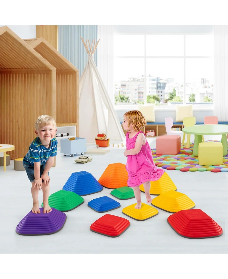 Costway 11 Pcs Colorful Stepping Stones with Full Non-Slip Edging Toys for 3+ Toddlers