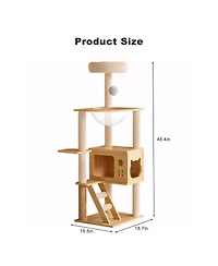 Zeus & Ruta 48.8 Modern Cat Tree Wood Tower Sisal Scratching Posts Top Perch Acrylic Hammock