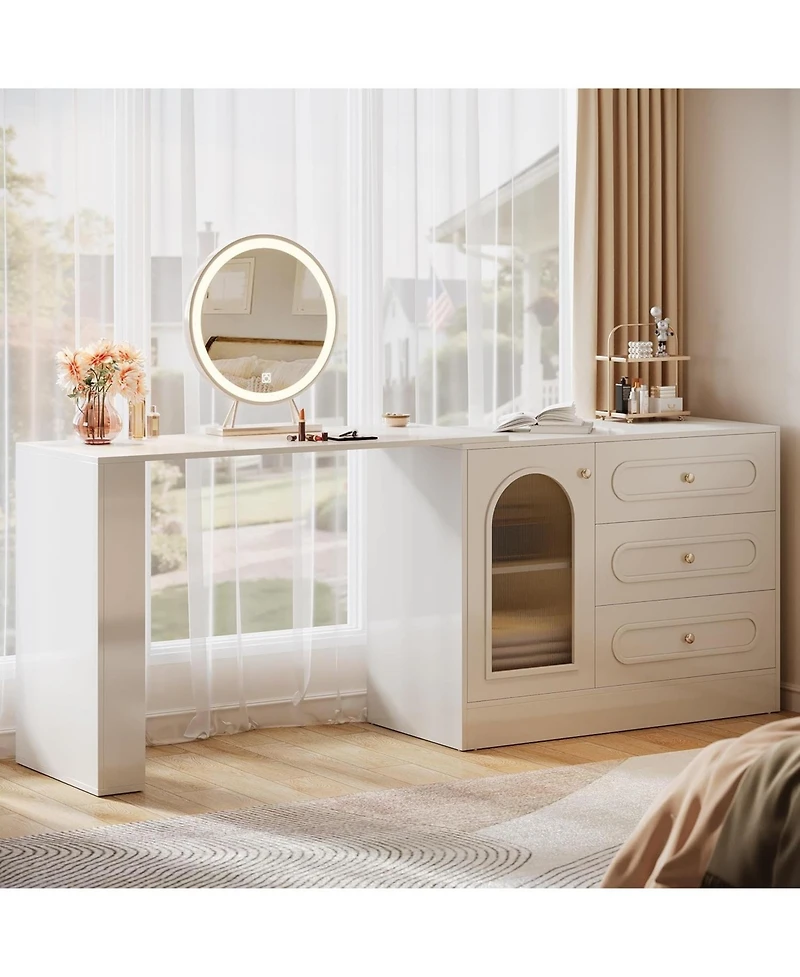 Tribesigns 78-Inch Vanity Desk 3 Drawers, with Reversible Cabinet