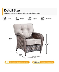 Gymojoy T-Frame Brown Wicker Outdoor Lounge Chairs with Olefin 5 In. Thick Cushions 2-Pack）