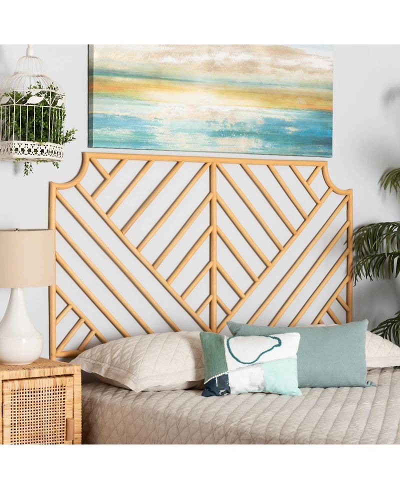 Furniture Giza 63.8" Bohemian Natural Brown Rattan Queen Wall-mount Headboard