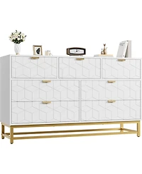 gaomon Modern 7 Drawer Dresser, Wide Chest with Gold Metal Legs & Handles, Wood Storage Organizer for Bedroom, Living Room, Hallway