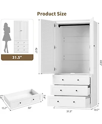 gaomon Modern Armoire Wardrobe Closet with 3 Drawers & 2 Doors, Tall Standing Wooden Cabinet for Hanging Clothes, Heavy Duty Storage