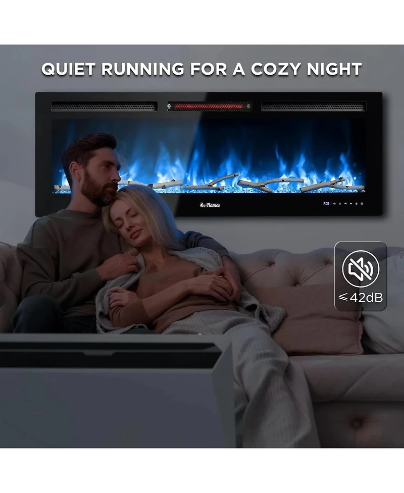 gaomon 88" Recessed & Wall Mounted Electric Fireplace Heater, Multicolor Flame, 750-1500W, WiFi & Remote Control