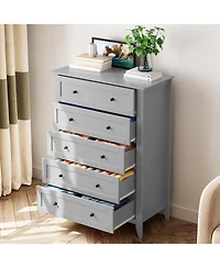 gaomon 5 Drawer Tall Dresser for Bedroom, Wooden Chest with Deep Drawers and Metal Knobs for Hallway or Entryway