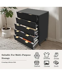 Gaomon 48" Tall Black 5-Drawer Fluted Dresser, Mid-Century Modern Storage Chest for Bedroom, Hallway & Living Room
