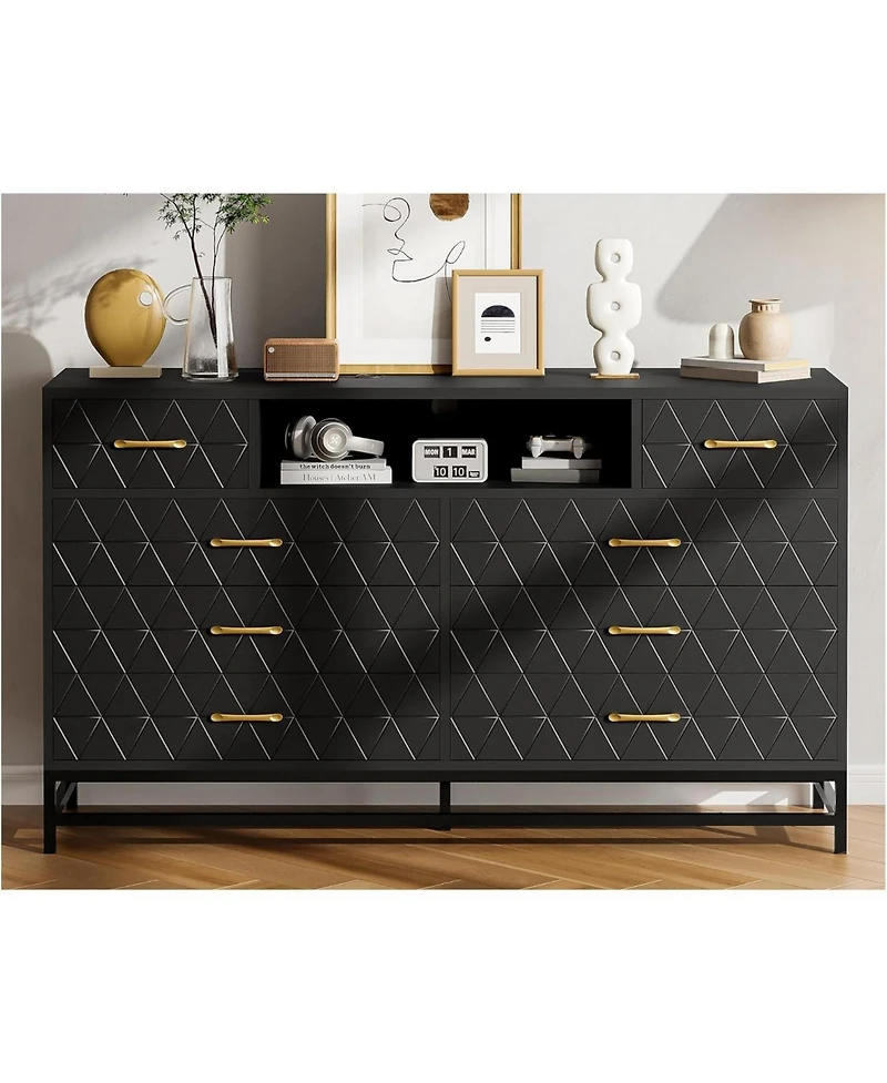 Gaomon 8 Drawer Dresser for Bedroom, Pink Dresser with Led Light, 55 Inch Tv Stand Dressers with Power Outlet