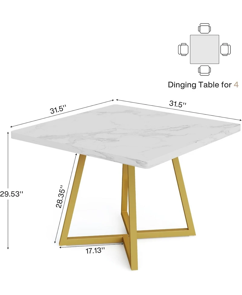 Tribesigns Square Dining Table for 4, 31.5" Industrial Dinner Table with Metal Base, Wood Kitchen Table for Dining Room, Small Space