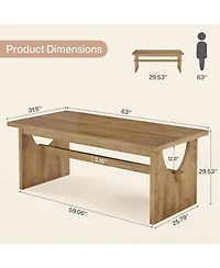 Tribesigns Farmhouse Dining Table for 4-6 People, 63" Large Rectangular Kitchen Dining Room Table with Heavy Duty Double Base, Rustic Brown