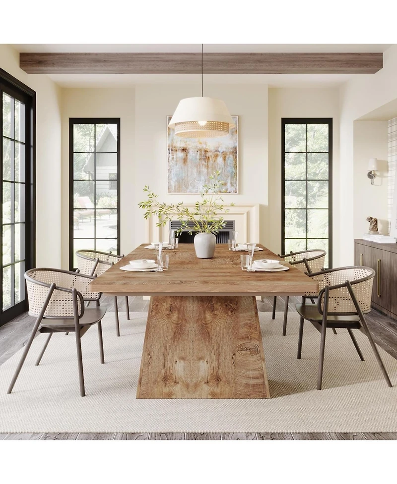 Tribesigns 63-Inch Dining Table with Double Pedestal Base, Modern Kitchen Tabl, Espresso Brown