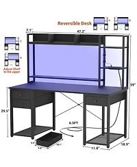 Aheaplus 47-55 inch Computer Desk with 3 Drawers and Storage Shelves