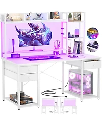 Aheaplus 47-55 inch Computer Desk with 3 Drawers and Storage Shelves