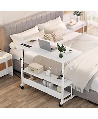Aheaplus Small Height Adjustable Standing Desk with Power Outlets and Shelves, Max 41 Inches